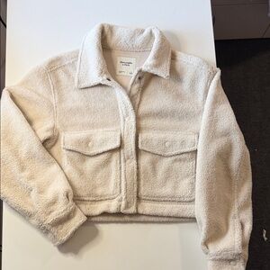 Abercrombie Cropped Sherpa Jacket Cream Fleece Button-Up